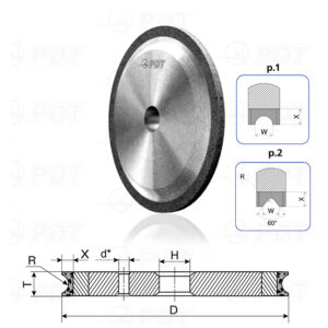 14F6V. FLAT DIAMOND GRINDING WHEELS WITH SEMICIRCULAR-CONCAVE PROFILE